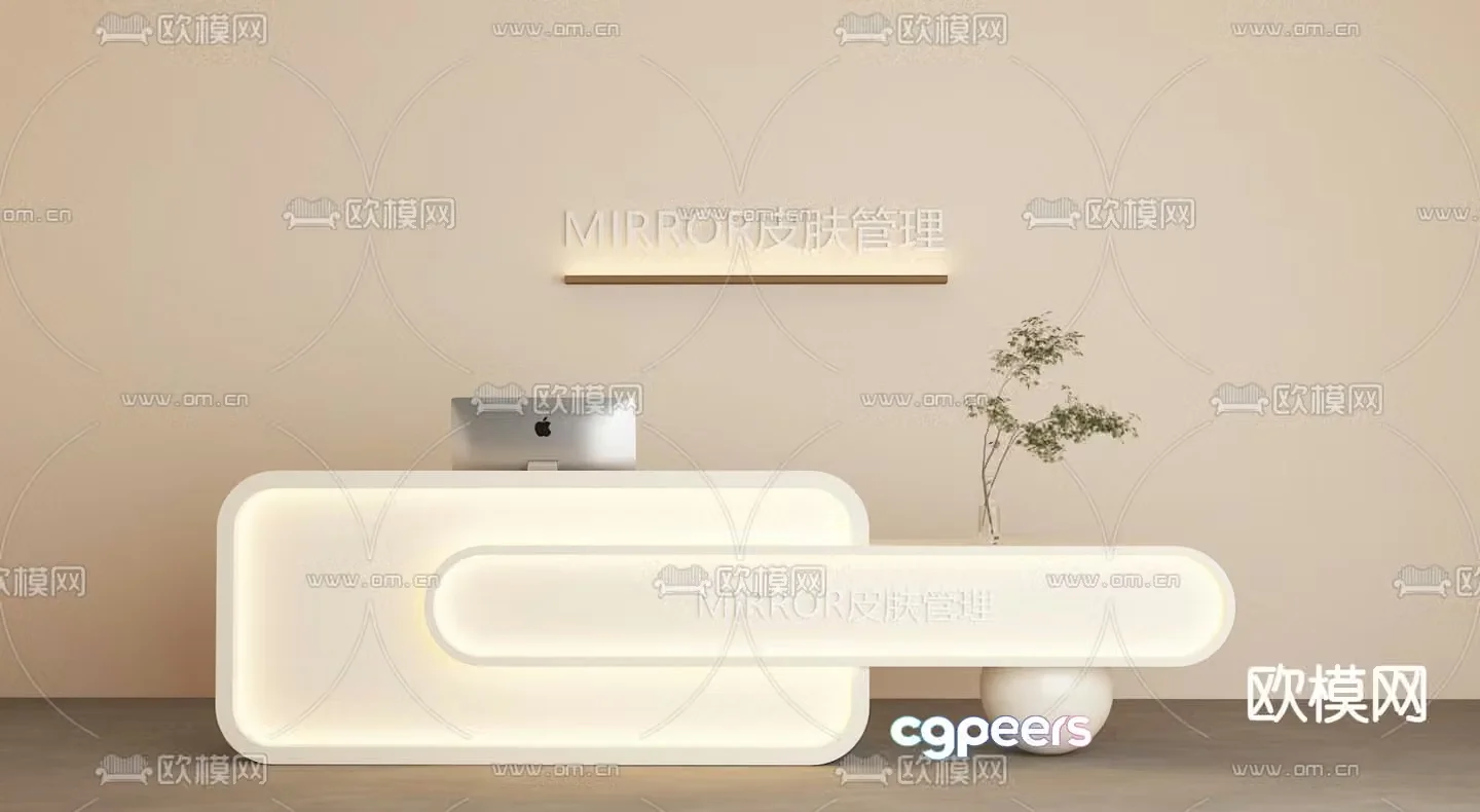 Cream style front desk reception desk service desk 3d model