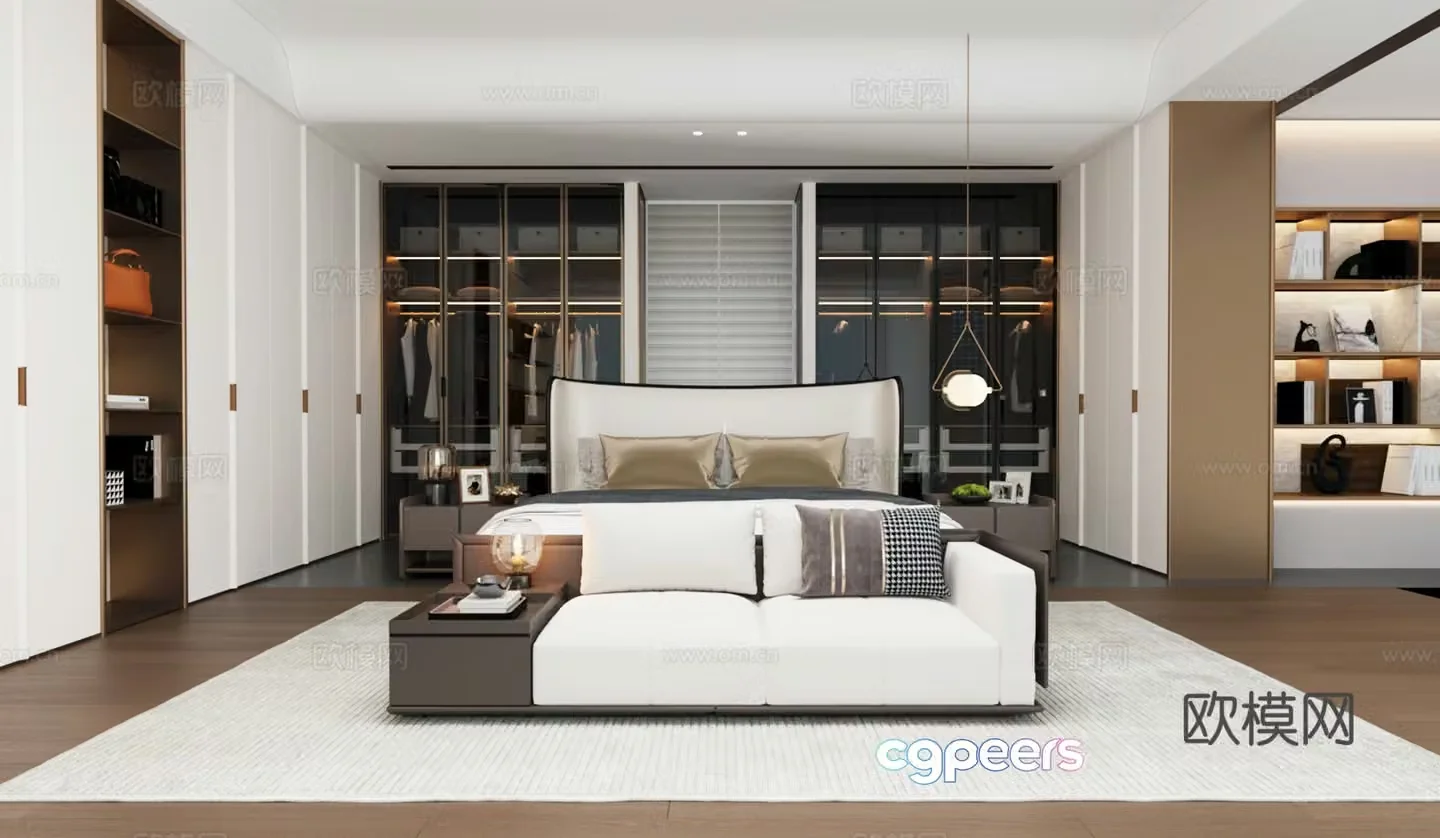Modern home bedroom premium gray bedroom master bedroom second bedroom elderly room light luxury bedside table wardrobe 3d model