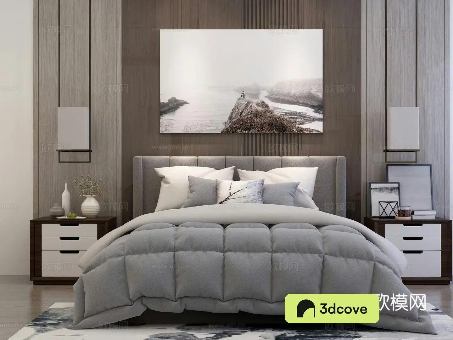Modern double bed wall decoration bedside table chandeliers decorative paintings decorations chest of drawers