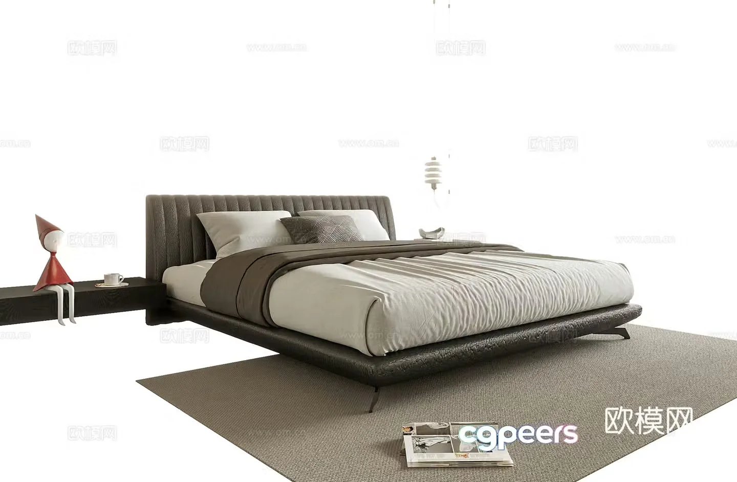 Modern double bed bedside table bedside chandeliers 3d model