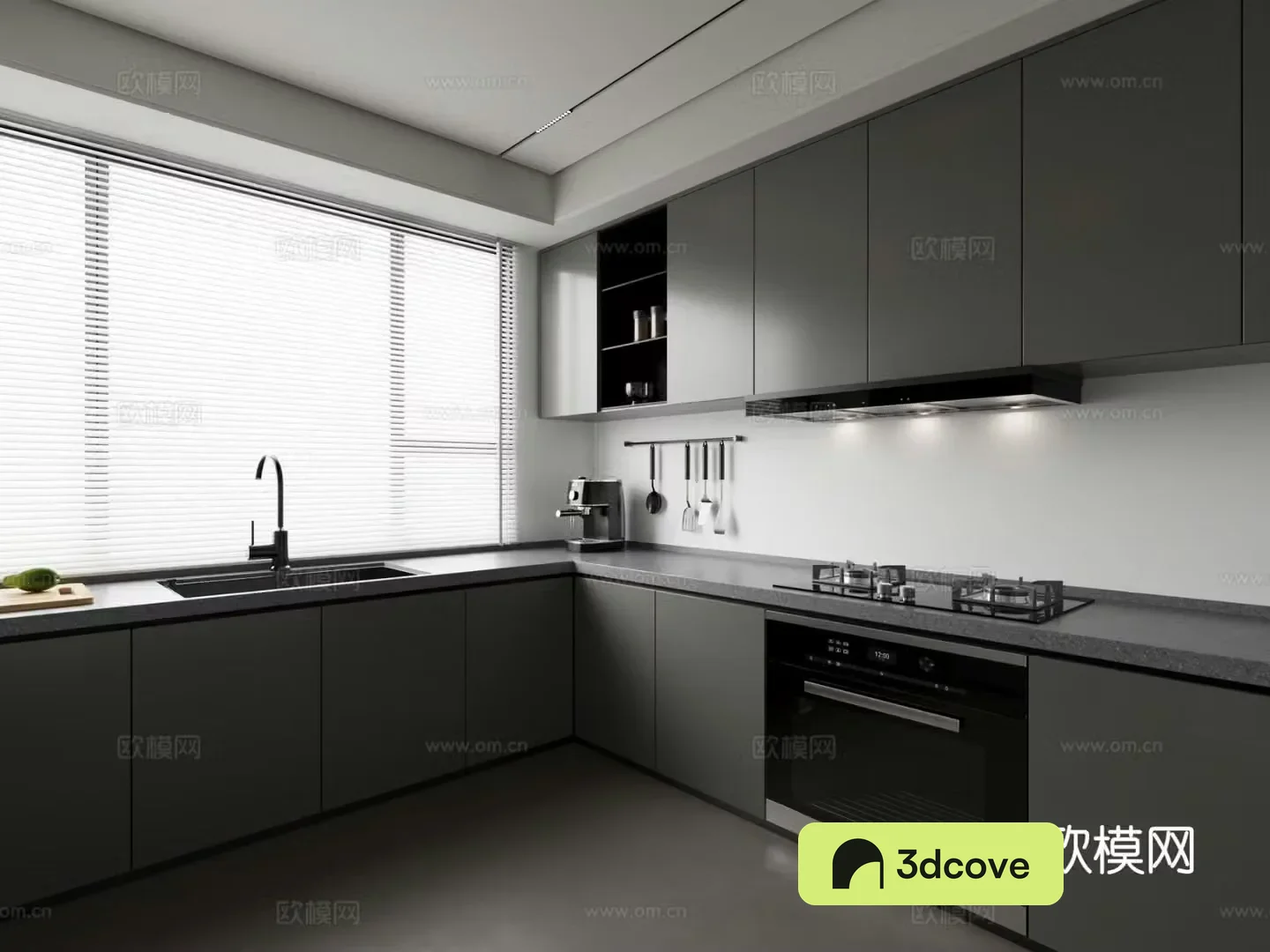 Modern minimalist black white and gray kitchen
