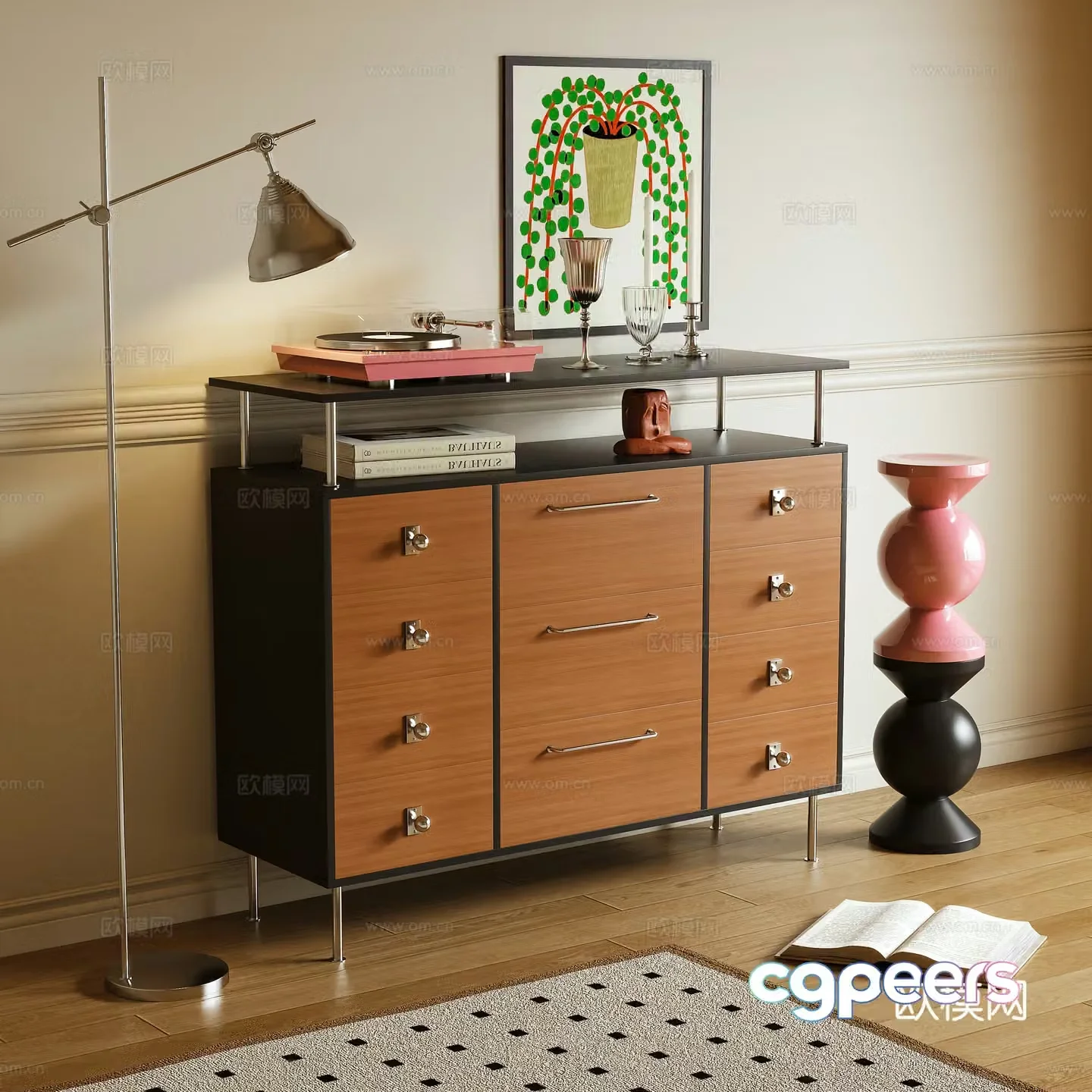 Middle-aged style porch cabinet side cabinet storage cabinet 3d model