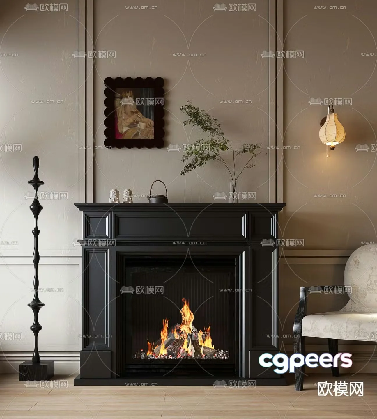 French fireplace flame 3d model