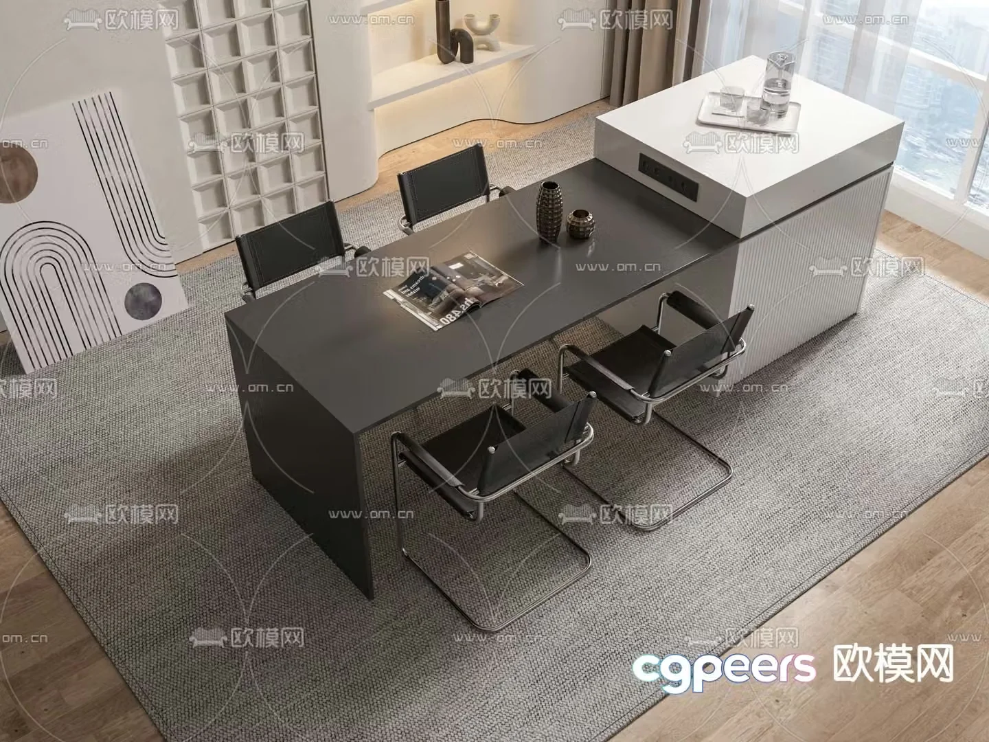 Island dining table and chairs 3d model