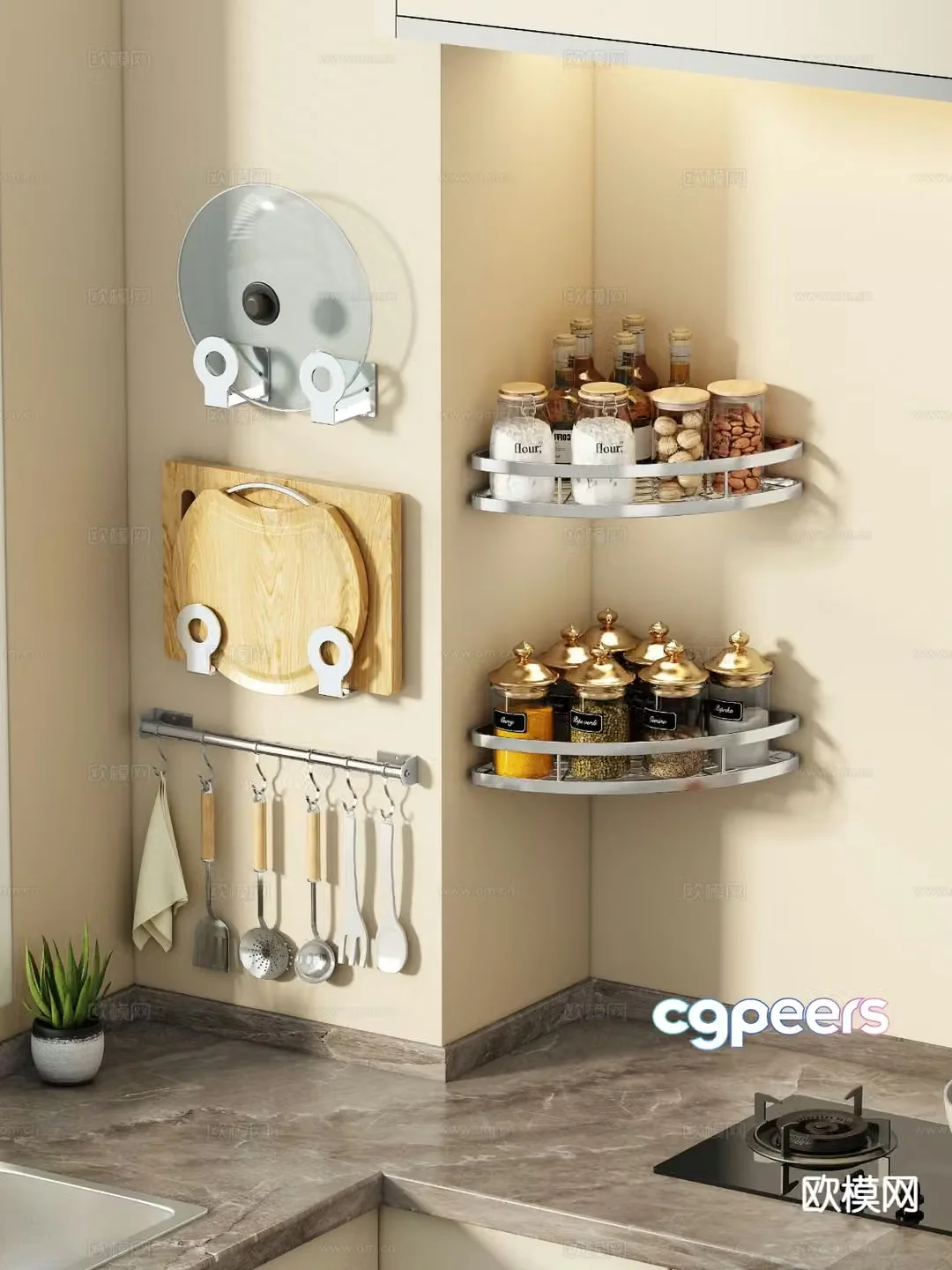 Kitchen wall hanging shelf 3d model