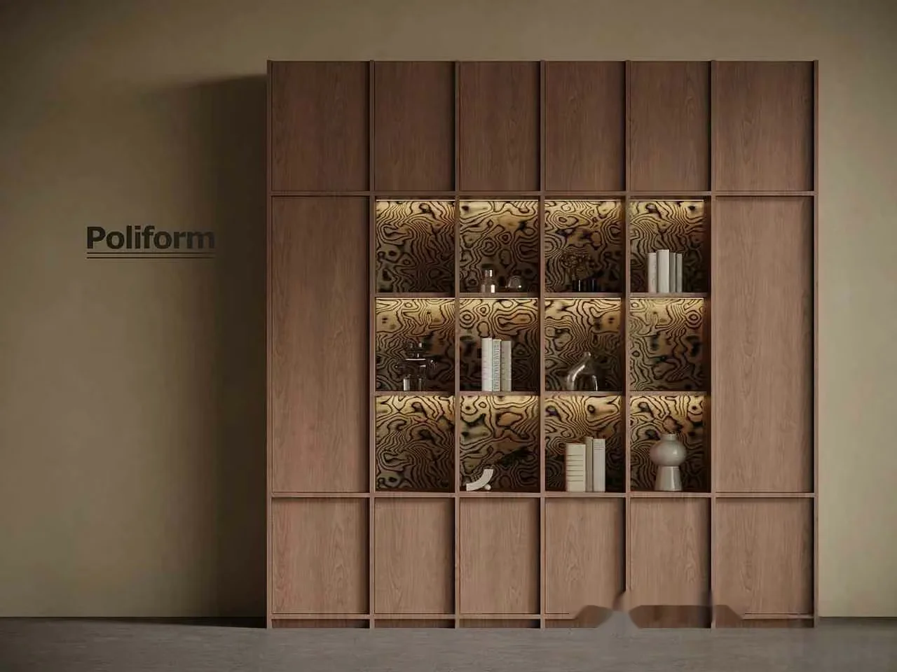 A Wooden Bookcase With Decorative Items 3D Model – 8643 – VRAY Render