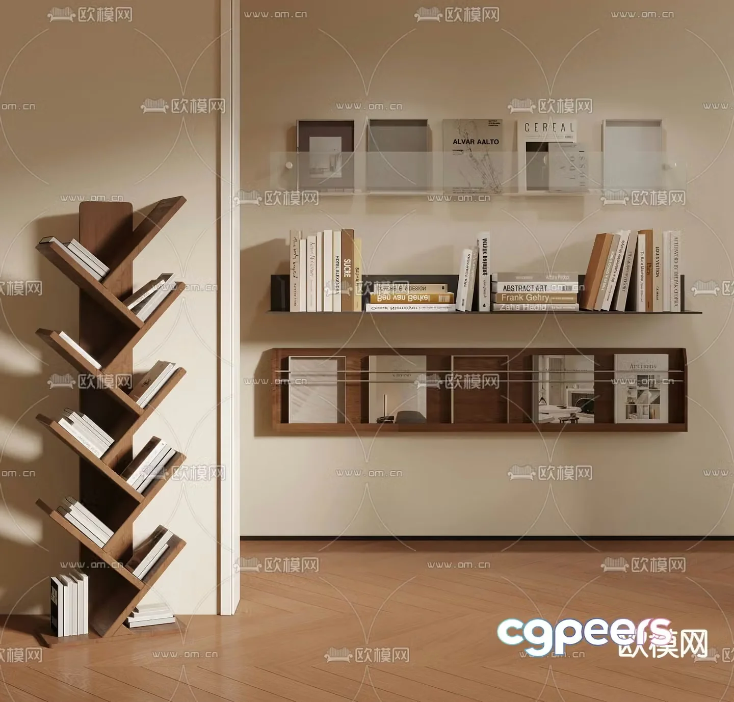 Wall mounted bookshelf magazine rack 3d model