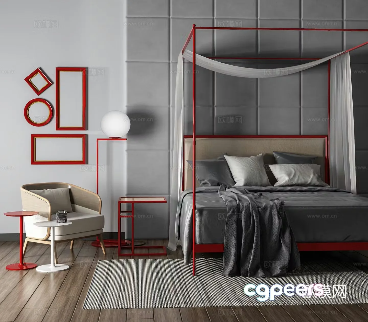 Postmodern double bed 3d model