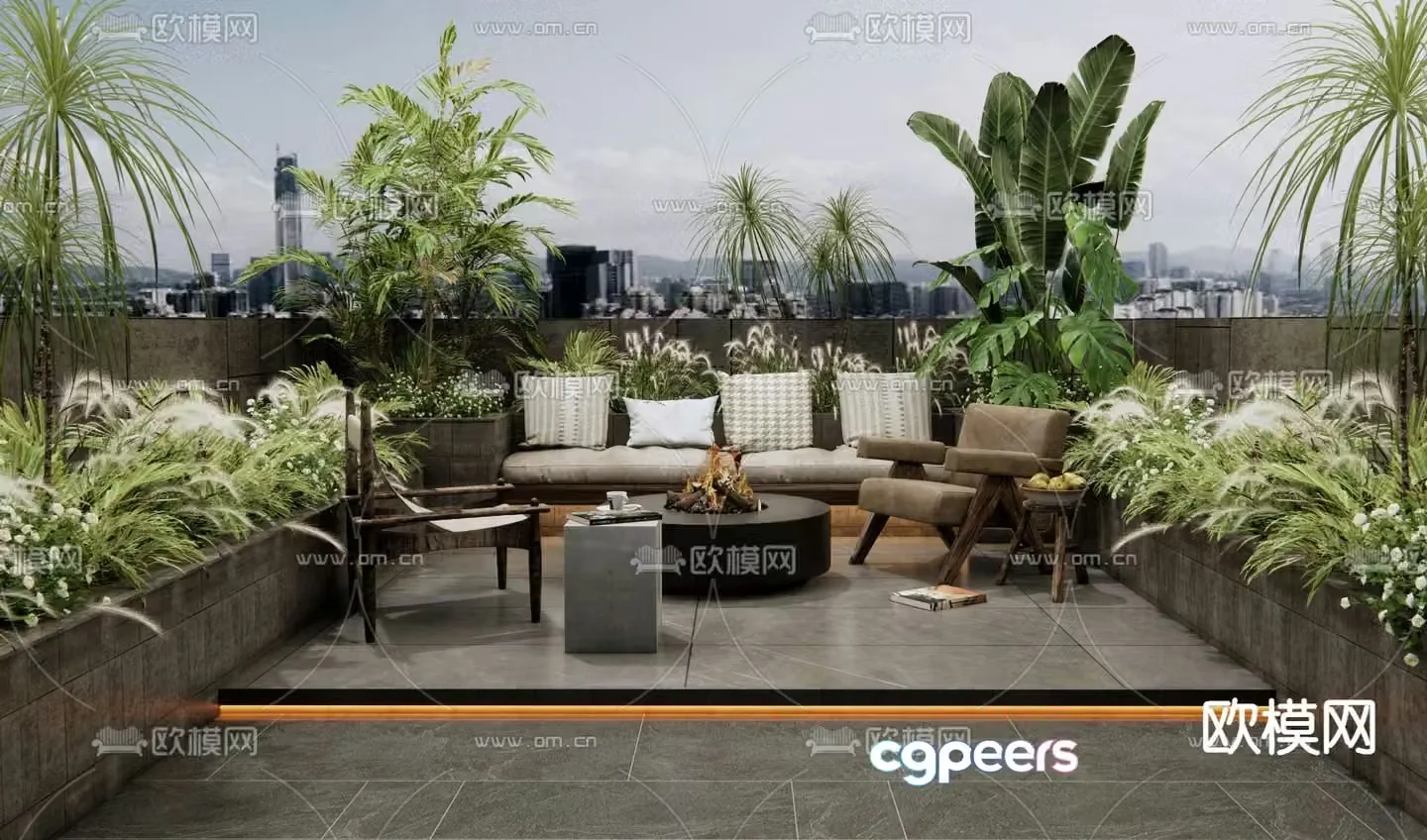 balcony terrace roof garden 3d model