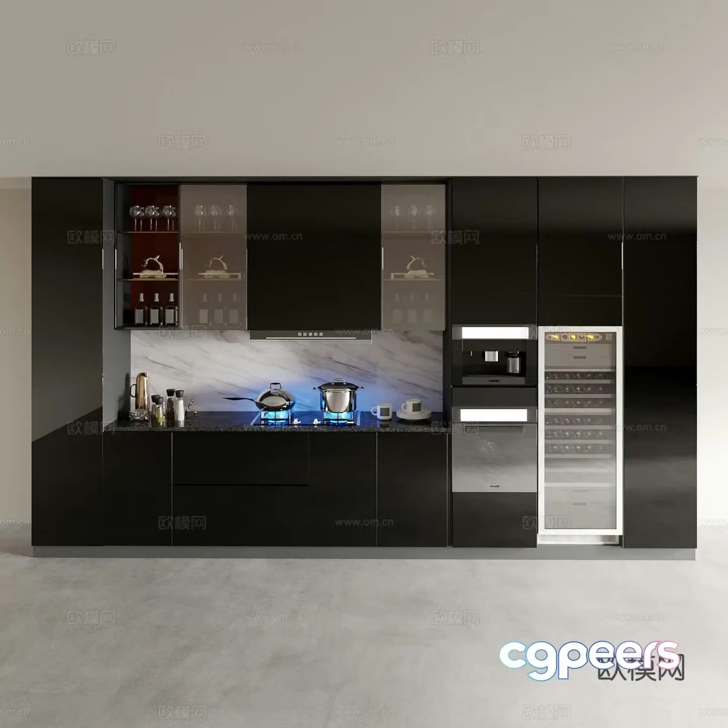 Modern cabinet stove cabinet wine cabinet integrated 3D model