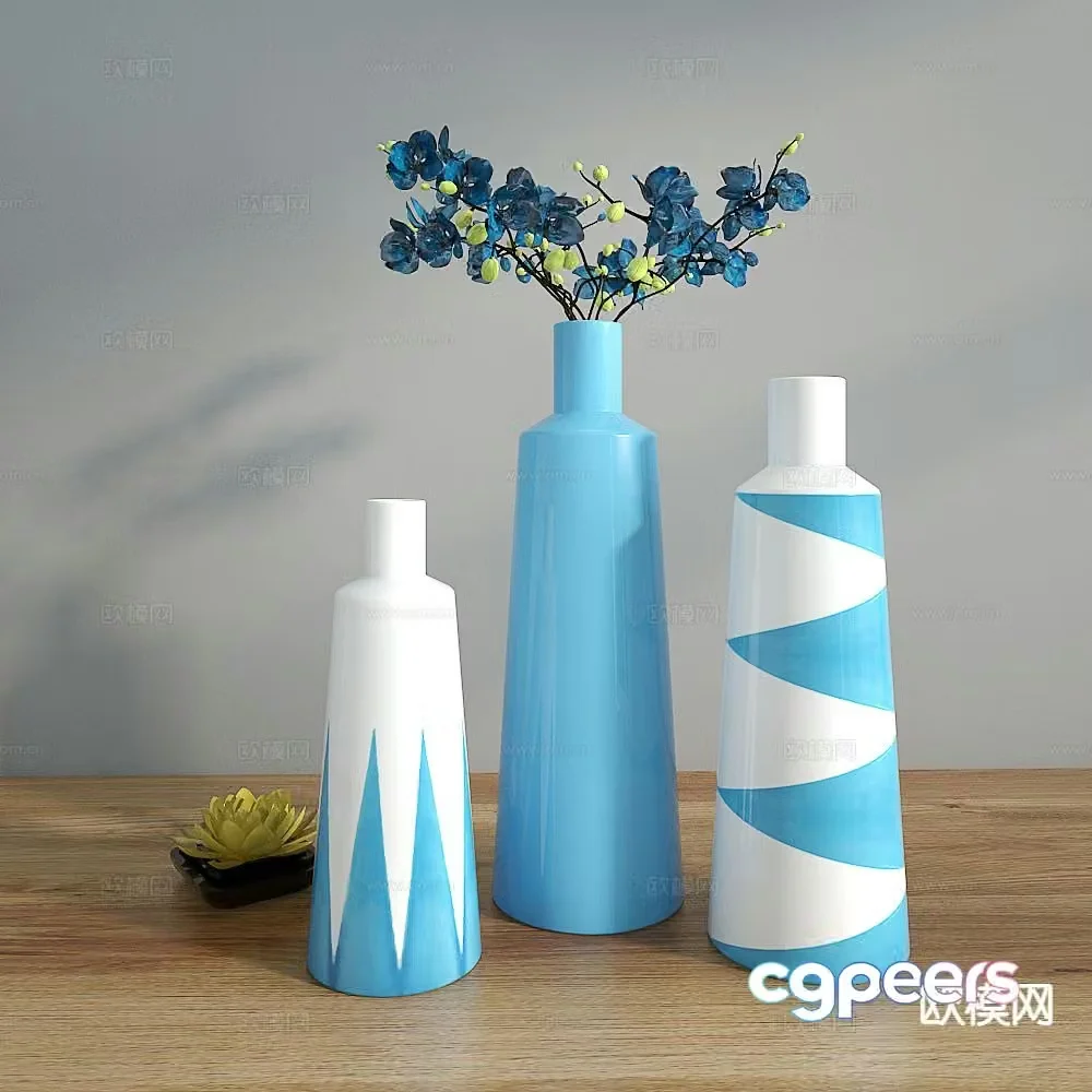 New Chinese style vase blue ornament 3d model