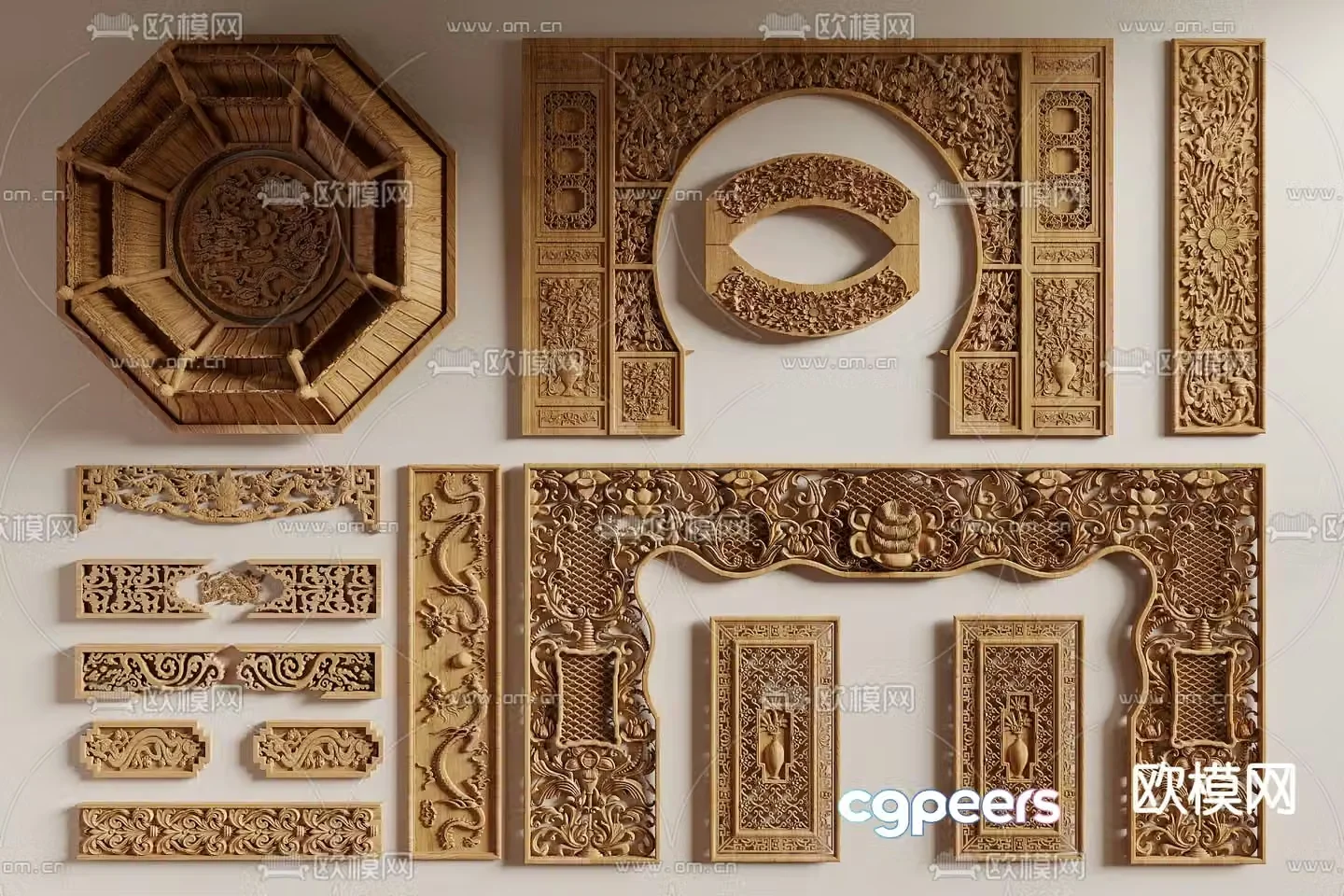 Chinese carving wood carving beam wooden beam bracket mortise and tenon structure 3D model