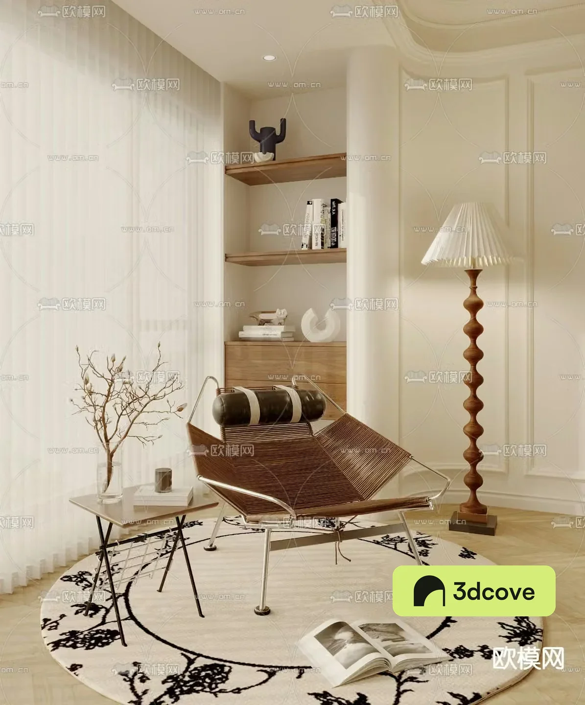 Medium style chair leisure chair 3d model