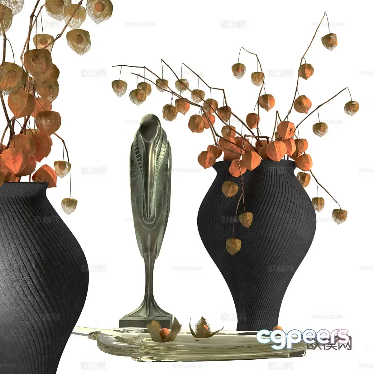 New Chinese style waive vase flower art 3D model