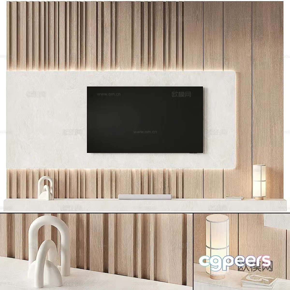 Modern log wind TV background wall 3d model