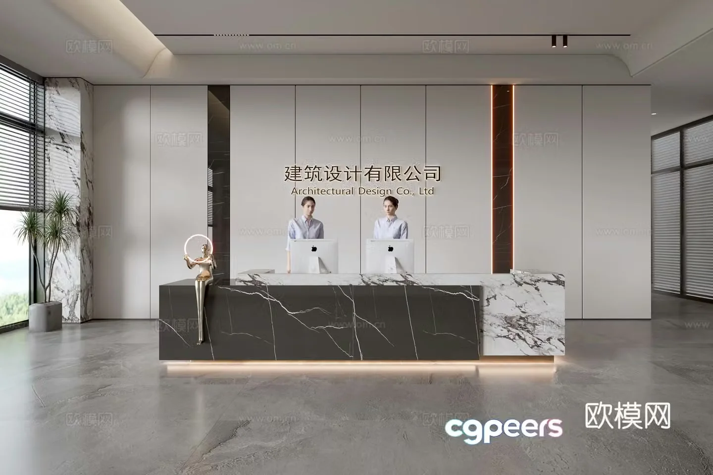 Modern company front desk reception area 3d model