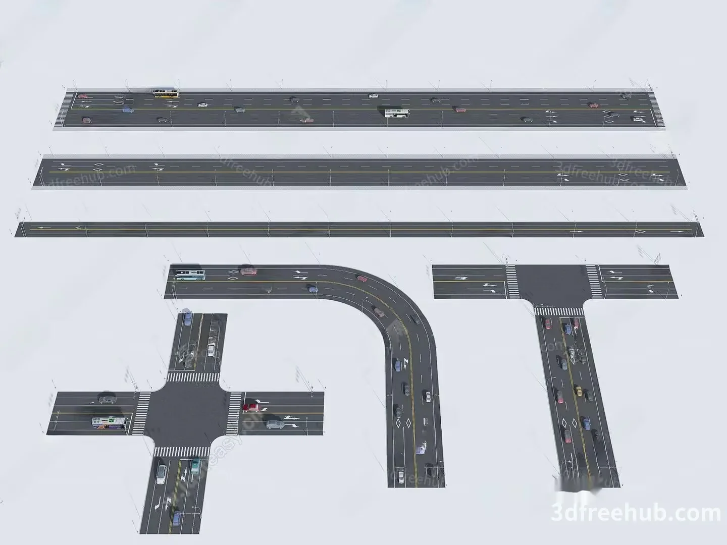A Road Intersection With Traffic 3D Model – 21579 – VRAY Render