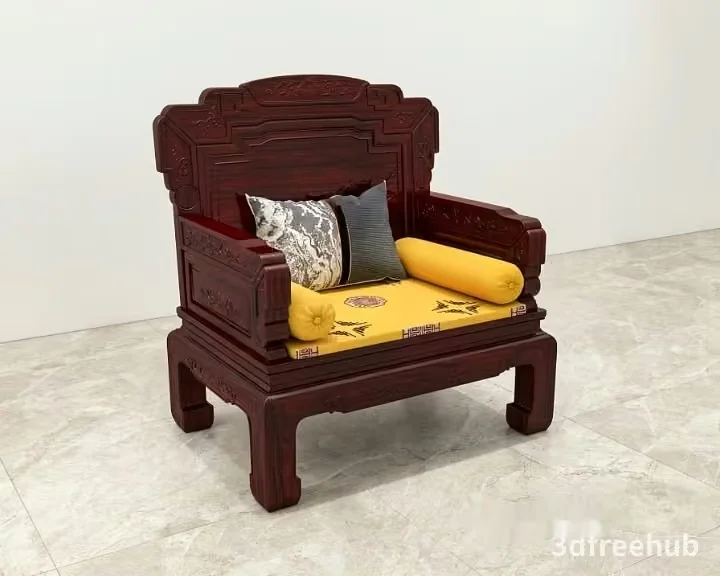 Wooden Chinese-Style Armchair 3D Model – 4624 – VRAY Render