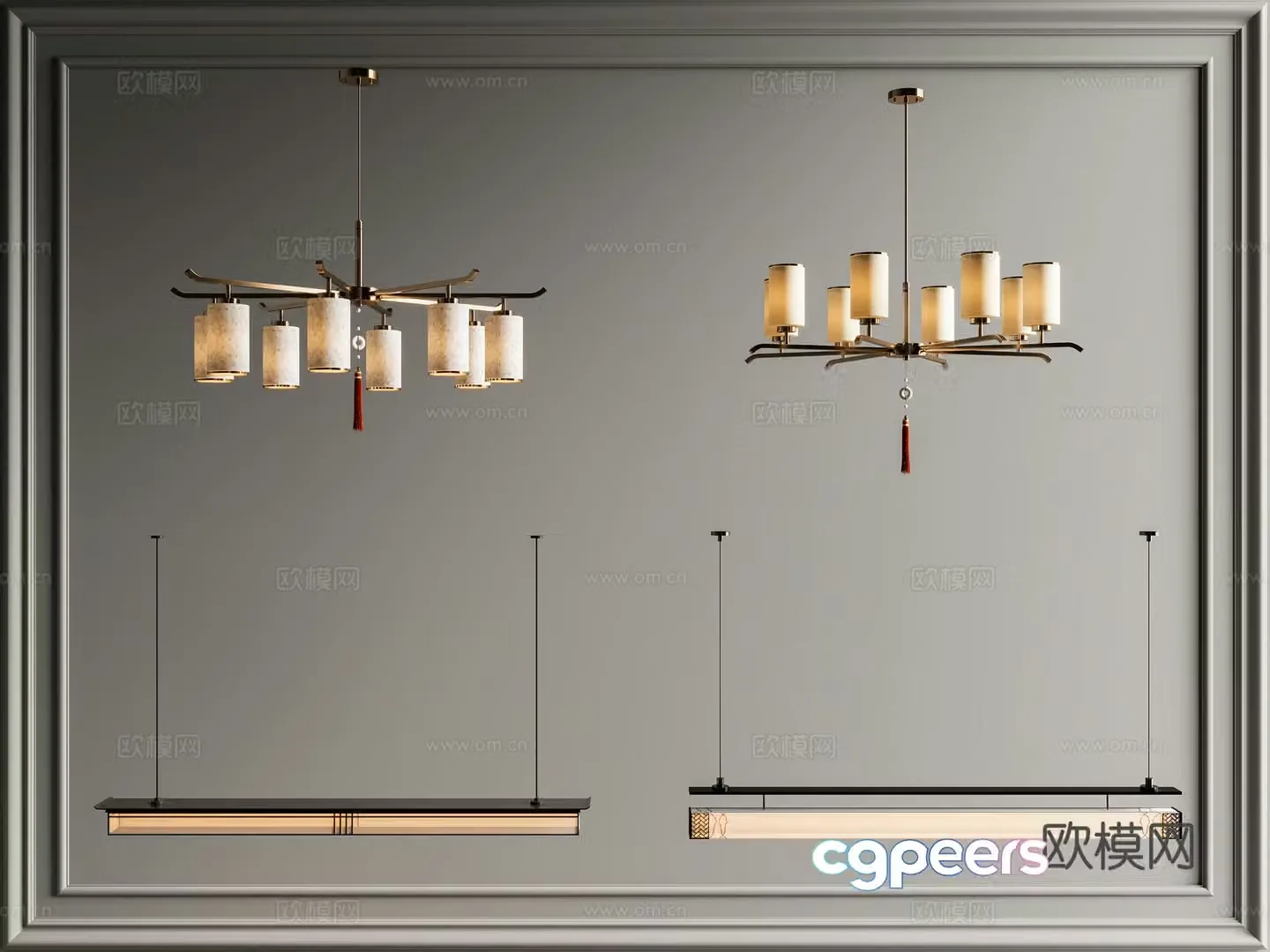 New Chinese style Chinese chandeliers New Chinese style long chandeliers Living room study chandeliers Metal chandeliers Lantern 3D model