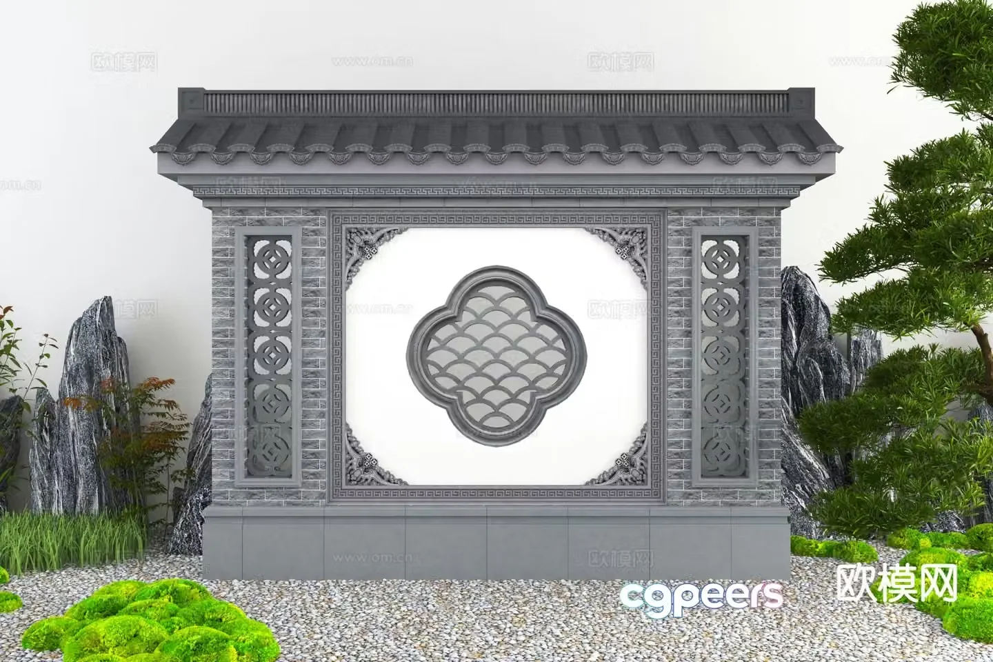 Chinese style landscape wall screen wall 3D model