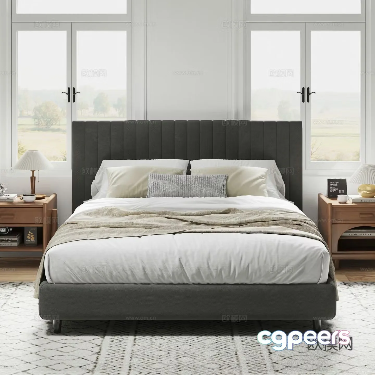 Modern double bed 3d model