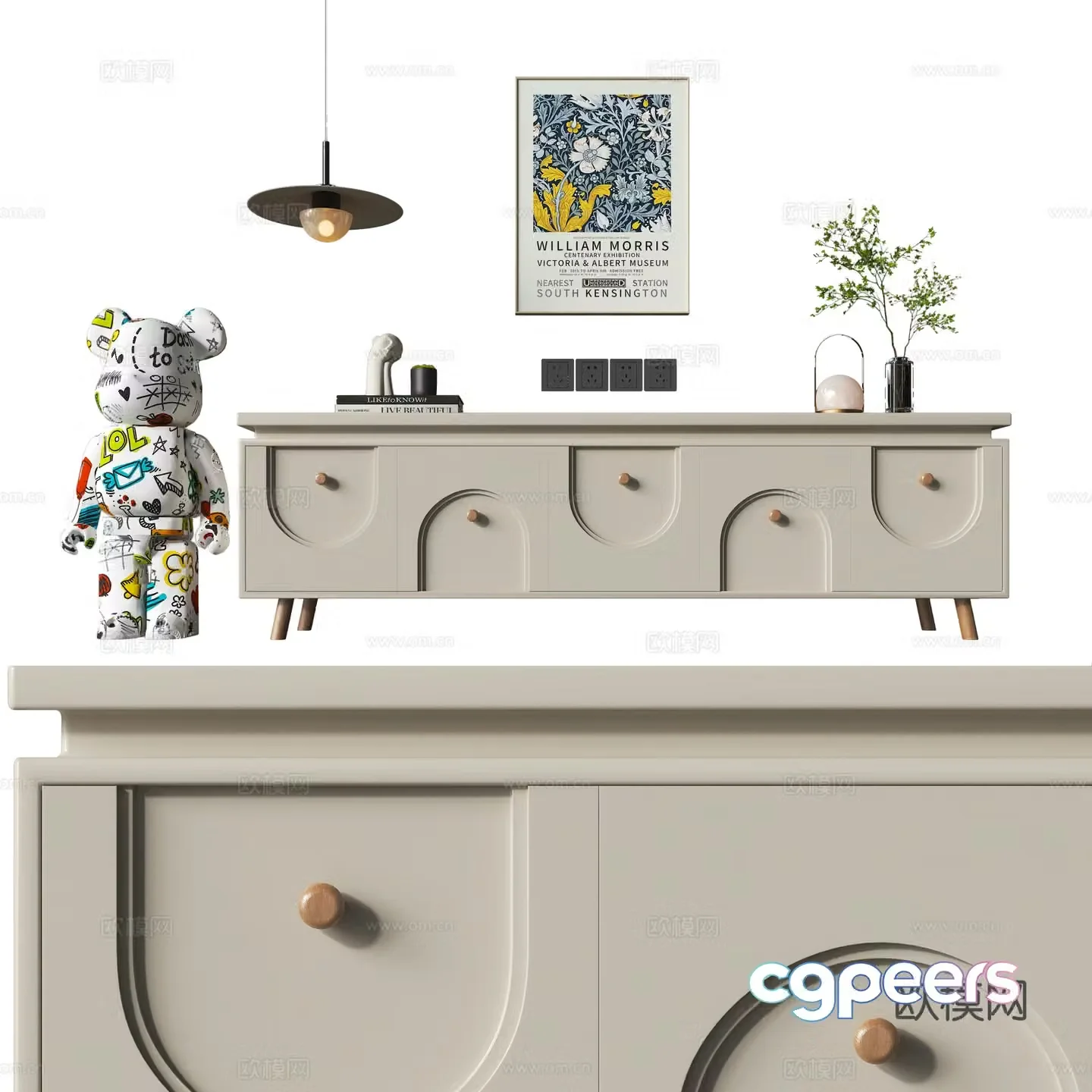 Modern creamy TV cabinet decorative ornaments 3d model