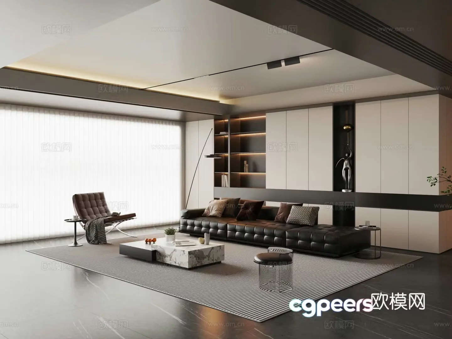 Modern Italian home living room leather sofa combination 3D model