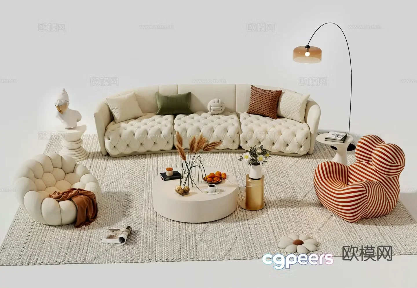 Creamy sofa coffee table combination sofa 3D model