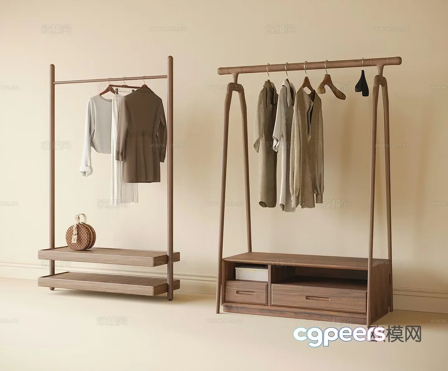 New Chinese style floor-standing clothes hanger Clothes hanger 3D model