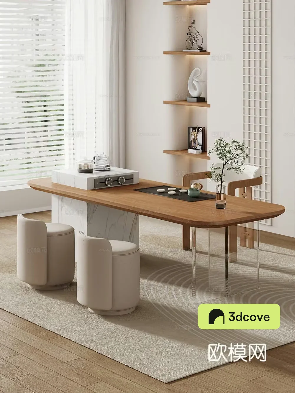 Creamy large plate table tea table and chair combination tea table tea room tea table balcony tea table