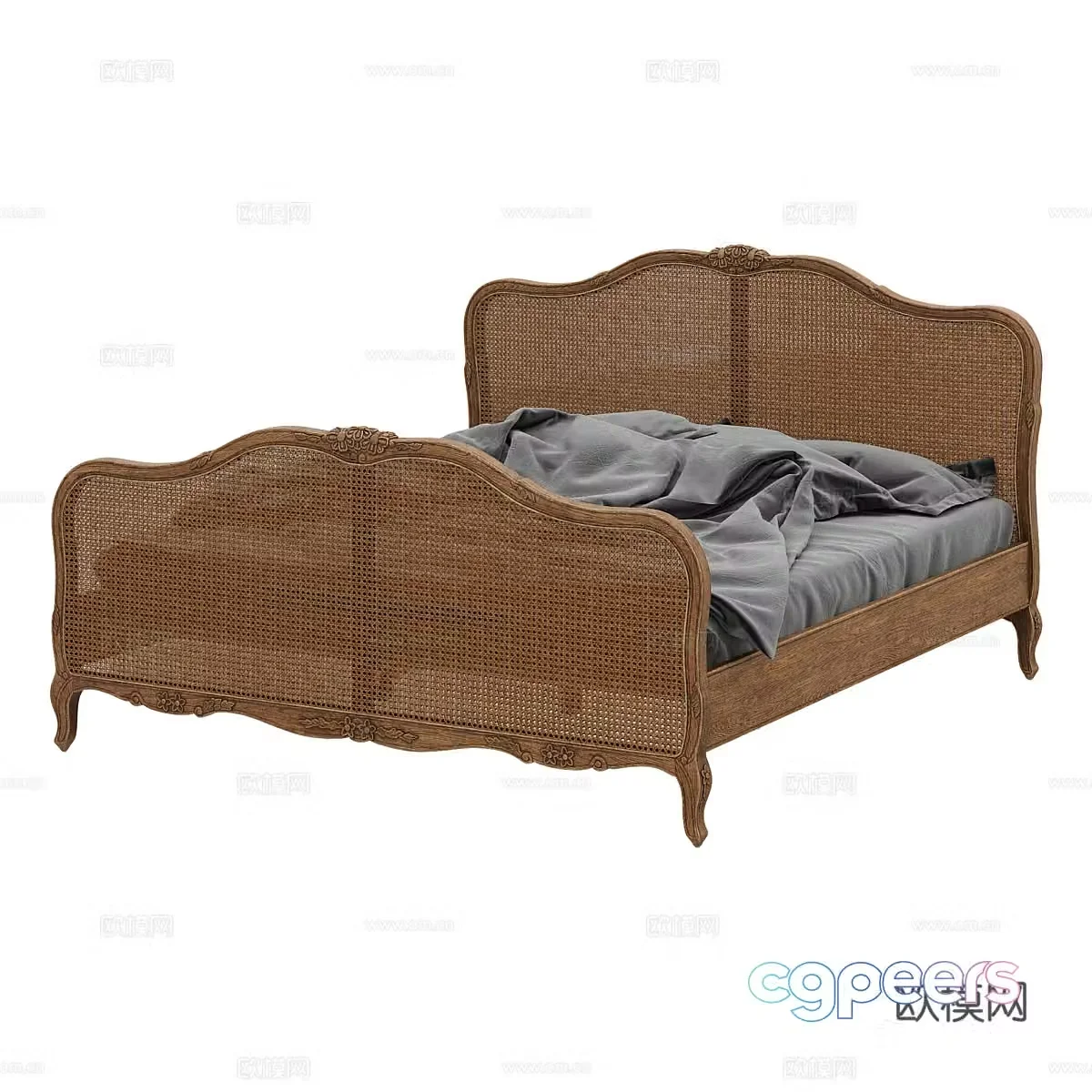 Nordic simple double bed double bed simple double bed rattan bed pillow 3D model