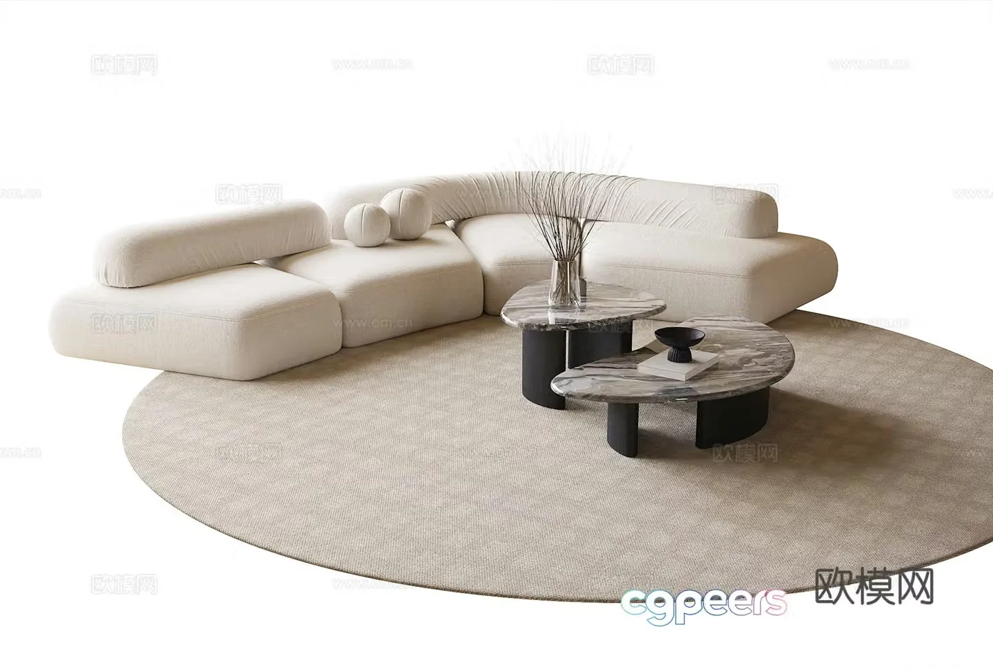 Modern sofa coffee table combination coffee table curved sofa carpet 3d model