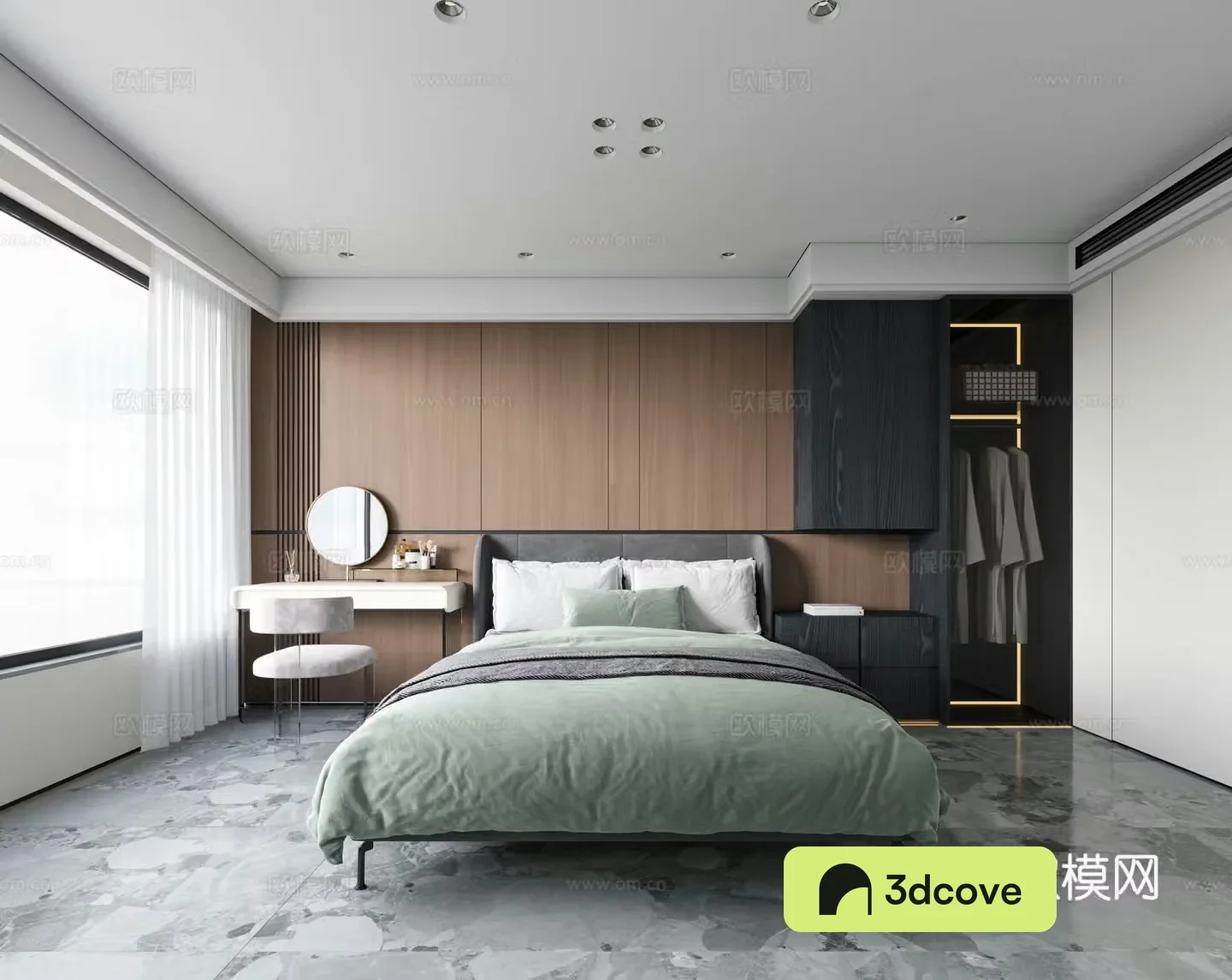 Modern bedroom without owner lights modern bedroom background wall modern integrated wardrobe bedside table
