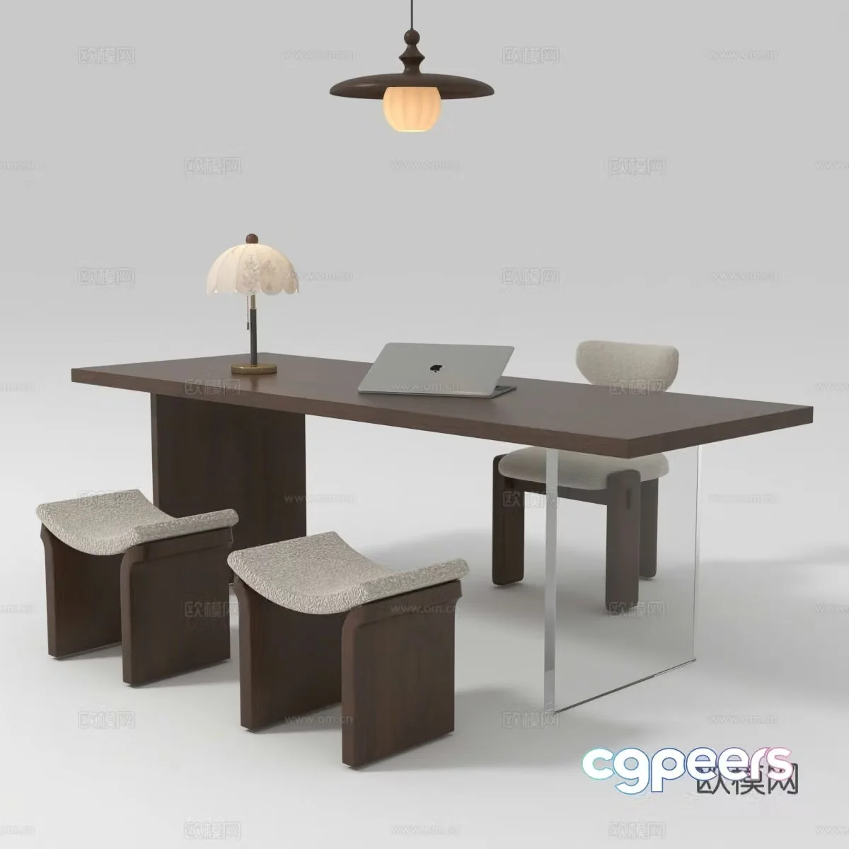 Modern medieval style desk and chair combination 3D model