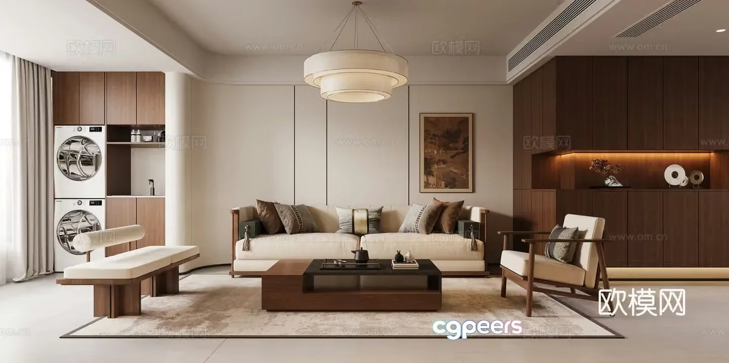 Song style aesthetic living and dining room 3D model