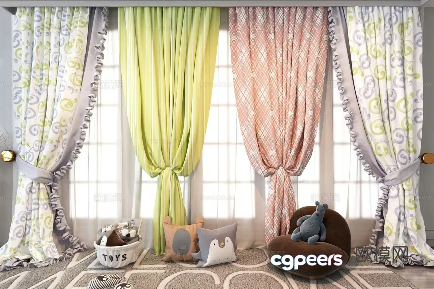 Modern curtains screens gauze curtains 3d model