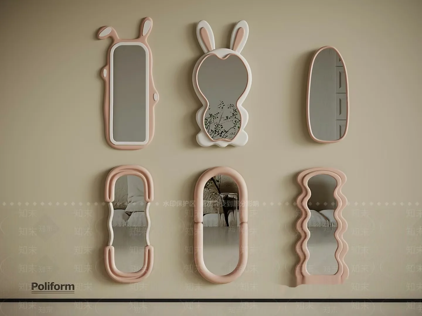Pink And White Mirrors 3D Model – 4137 – VRAY Render