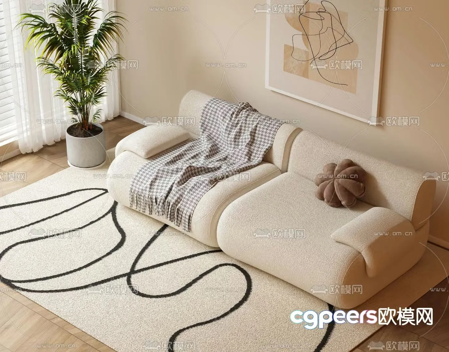 Cream style sofa double sofa 3d model