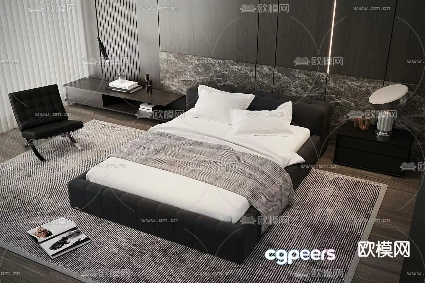 Modern double bed fabric bed 3d model