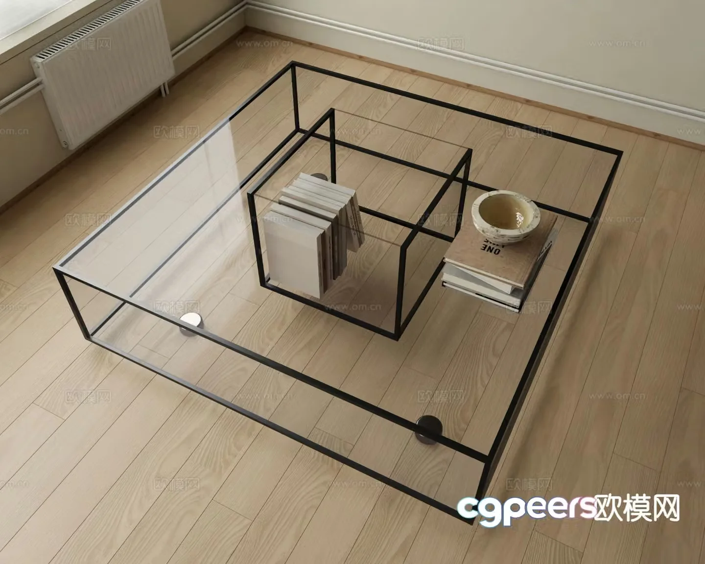 Modern square coffee table glass coffee table 3d model