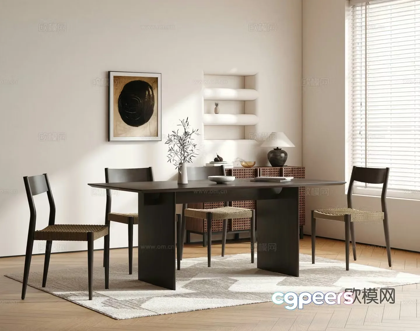 Medieval style dining table and chairs 3d model