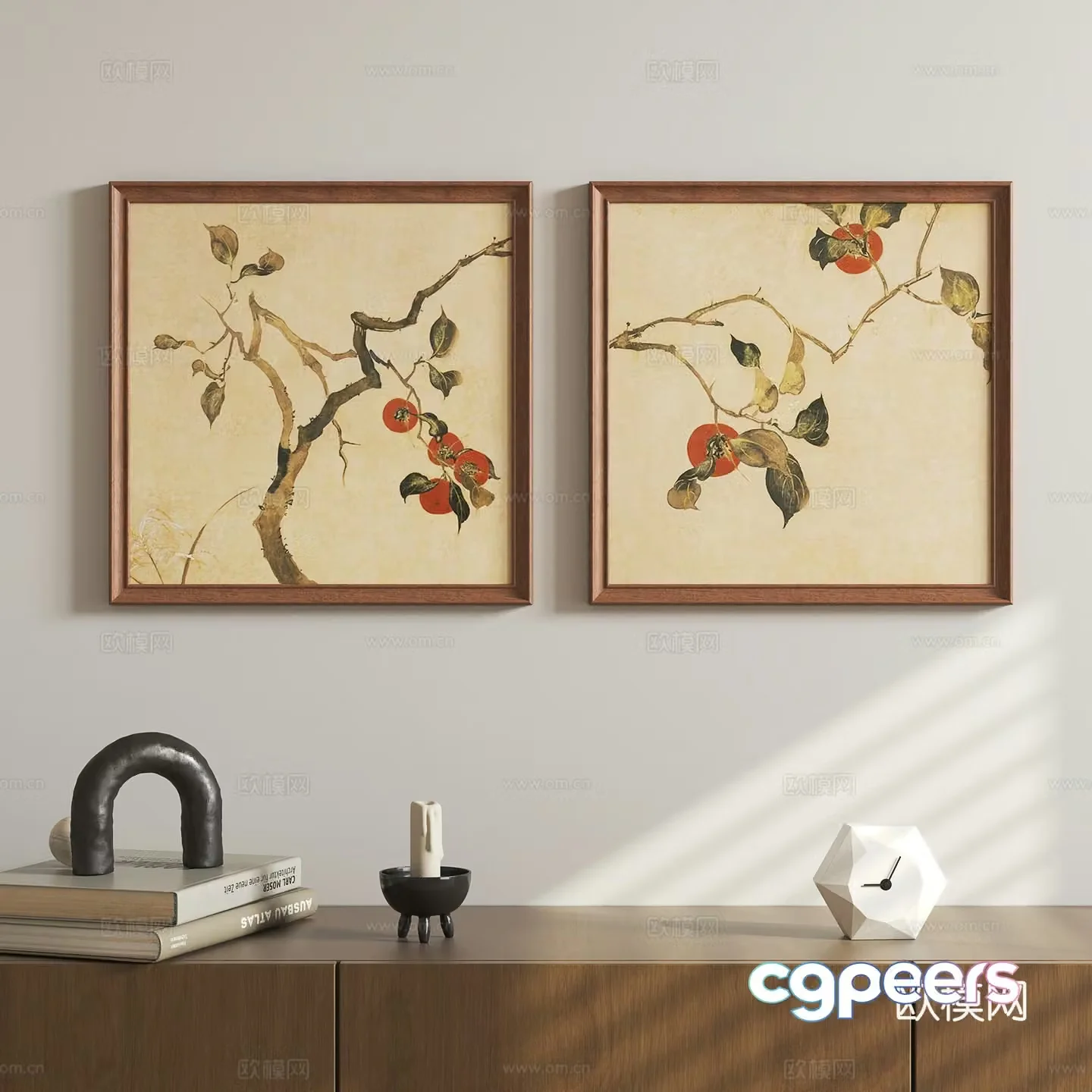 New Chinese style combination painting retro hanging painting 3D model