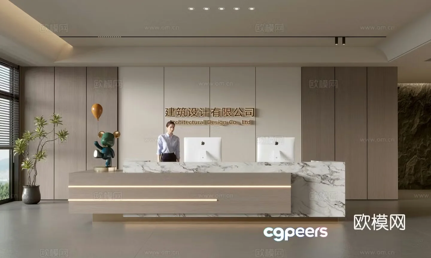Modern company front desk reception area bar reception desk service desk company front desk background 3D model