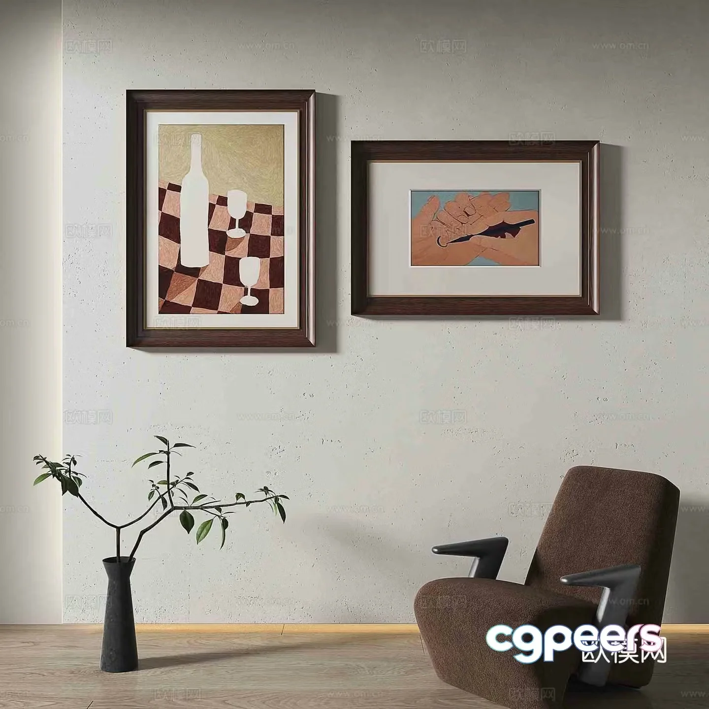 Simple European retro painting abstract painting decorative painting 3d model