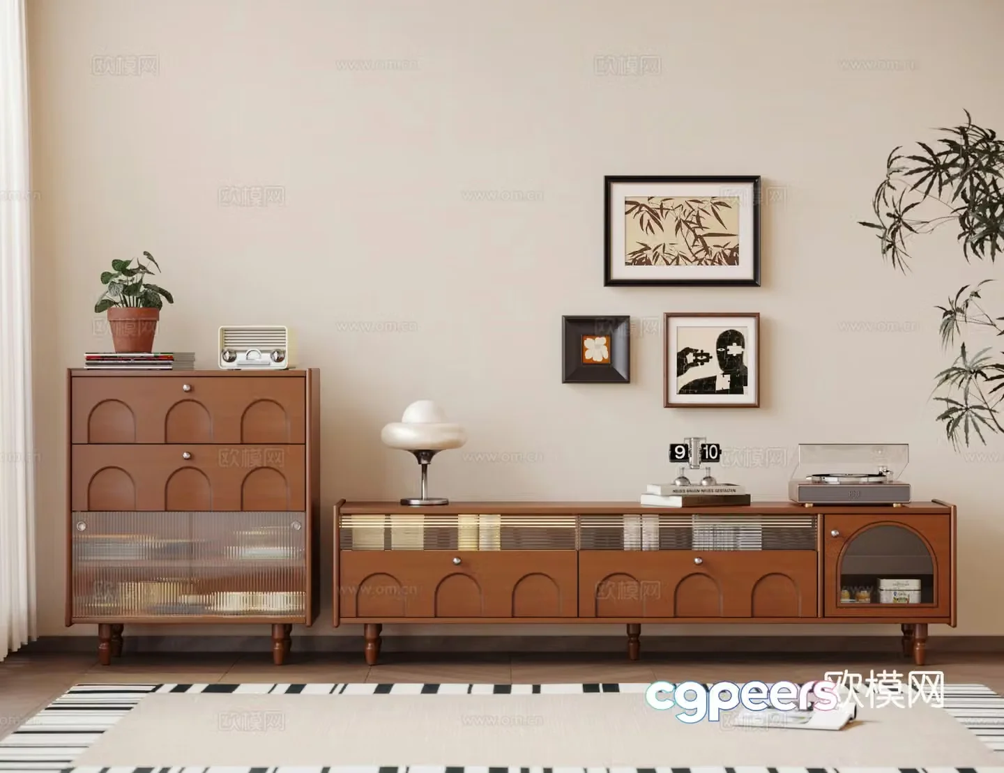 French retro style TV cabinet side cabinet finished TV cabinet 3D model