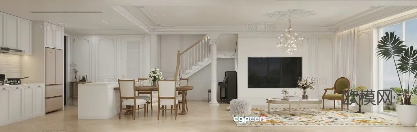 American living and dining room 3D model