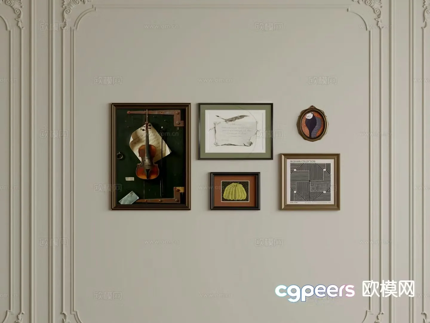 French hanging painting combination painting decorative painting 3d model