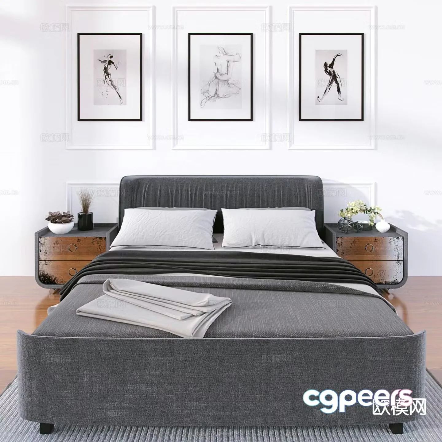 Modern double bed 3d model
