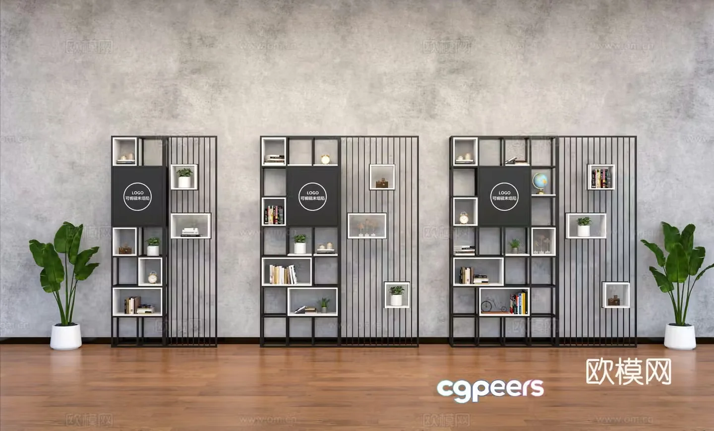 bookshelf bookcase wrought iron partition partition cabinet 3d model