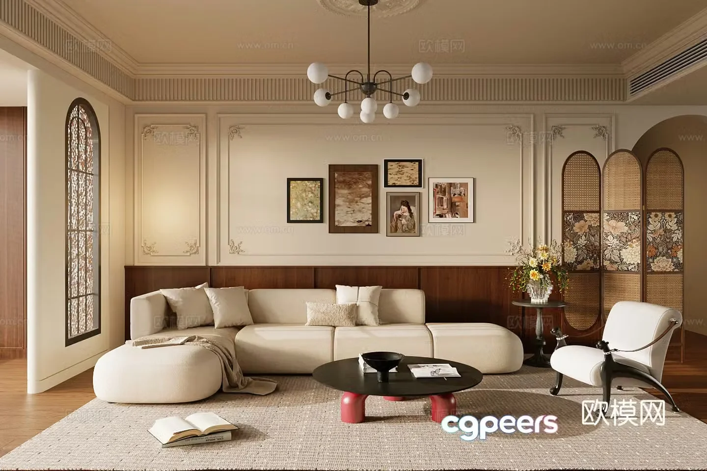 Medium-old home living room small living room sofa and coffee table combination single leisure chair 3D model